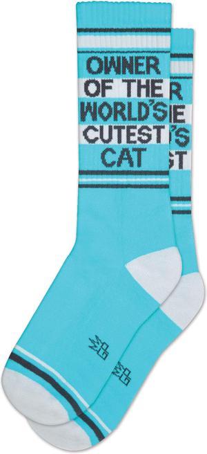 OWNER OF THE WORLD'S CUTEST CAT, Gumball Poodle Unisex Novelty Crew Socks Light Blue