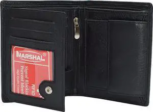 Marshal Men's Genuine Leather Hipster Style Bifold Trifold RFID Blocking Wallet with ID Window (Black)