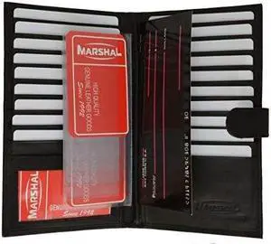 Genuine Leather Credit Card Holder Wallet 19 Card Slots + 1 ID Window With Snap