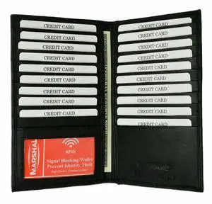 Black RFID Blocking Wallet Leather Bifold 19+ Credit Card ID Checkbook Holders