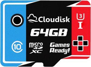 64GB 1-Pack Cloudisk Games Ready Micro SD Card MicroSDXC Flash Memory Card For Nintendo-Switch  GoPro  Action Camera and 4K Video Recording U3 V30 C10 and more