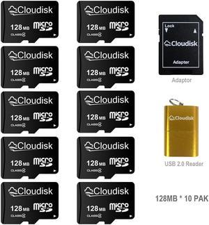 128MB(NOT GB) 10Pack Cloudisk MicroSD Memory Card in Bulk Wholesale Class4 Flash Memory Card for small files text storage and more With Adapter and USB Flash Drive NOT FOR CAMERA or LARGE FILES