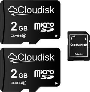2GB 2Pack Cloudisk MicroSD Memory Card in Bulk Wholesale Class 6 Flash Memory Card High Speed for Old phones e-books music small files and more With SD Adapter