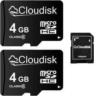 4GB 2Pack Cloudisk MicroSDHC Memory Card in Bulk Wholesale Class 6 Flash Memory Card High Speed for camera Smartphone tablet laptop and more With SD Adapter