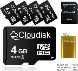 4GB 5Pack Cloudisk MicroSDHC Memory Card in Bulk Wholesale Class 6 Flash Memory Card High Speed for Camera Smartphone  tablet laptop and more With SD Adapter and USB Flash Drive