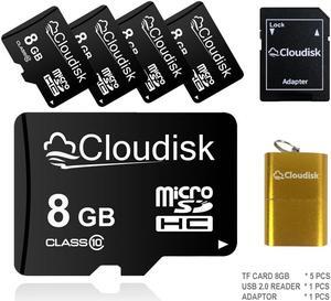 8GB 5Pack Cloudisk MicroSDHC Memory Card High Speed Flash Memory Card for  Videos photos Smartphone  tablet laptop cameras and more With Adapter and USB Flash drive