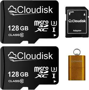 128GB 2-Pack Cloudisk Micro SD Card Class10 U3 V30 A2 UHS-I MicroSDXC Memory Card Flash Memory Card For 4K high-definition camera smartphone laptop and more With SD Adapter and USB Flash Drive
