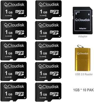 1GB 10-Pack Cloudisk Micro SD Card Class4 High SpeedFlash Memory Card For Old phones  E-books and Small files  With SD Adapter and USB Flash Drive