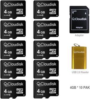 4GB 10-Pack Cloudisk Micro SD Card Class6 MicroSDHC Memory Card High Speed Flash memory Card For Digital camera Smartphone  tablet laptop and more With SD Adapter and USB Flash Drive