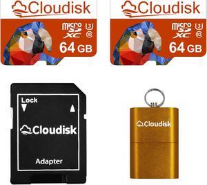 Cloudisk Micro SD Card 64GB 2-Pack With SD Adapter and USB Flash Drive MicroSDXC Memory Card Class10 U3 V30 High Speed For Smartphone Video Camera and more