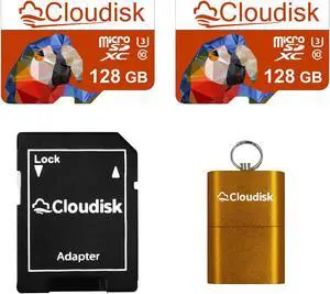 Cloudisk Micro SD Card 128GB 2-Pack With SD Adapter and USB Flash Drive MicroSDXC Memory Card Class10 U3 V30 High Speed Transfer For Smartphone Video Camera and more