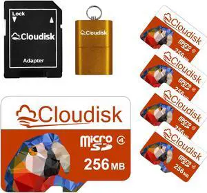 Cloudisk Micro SD Card 256MB(NOT GB) 5-Pack With SD Adapter and USB Flash Drive Class4 TF Card Flash Memory Card Suitable for advertising image display text storage and more TOO small for videos