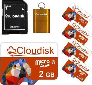 2GB 5Pack Cloudisk Micro SD Card MicroSD Memory Card  With SD Adapter and USB Flash Drive Class 6 Flash Memory Card for Early smartphone Low pixel Camera MP3 player and more