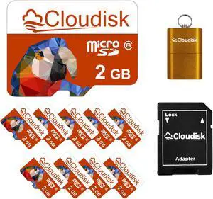 2GB 10Pack Cloudisk MicroSD Memory Card Class 6 Flash Memory Card for Early smartphone Low pixel camera MP3 player and more With SD Adapter and USB Flash drive