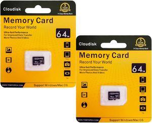 64GB 2Pack Micro SD Card Cloudisk U3 V30 A2 Class10 microSDXC High Speed Memory Card with High Compatibility For Smartphone and 4K Ultra HD Video Recording With Adapter and USB Flash drive