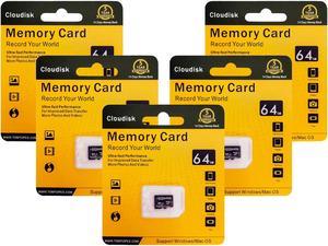64GB 5Pack Micro SD Card Cloudisk U3 V30 A2 Class10 microSDXC High Speed Memory Card with High Compatibility For Smartphone and 4K Ultra HD Video Recording With Adapter and USB Flash drive