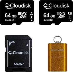 64GB 2-Pack Cloudisk Micro SD Card U3 V30 A2 Class10 UHS-I MicroSDXC Memory Card Flash Memory Card For 4K high-definition camera smartphone laptop and more With SD Adapter and USB Flash Drive