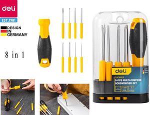 Deli Hand Screwdriver Set 8 in 1 Phillips Slotted Professional Cushion Grip Magnetic Home Improvement Tool