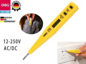Deli Voltage Tester/12V-250V AC/DC Measurement Tools LCD Display Electrical Tester Pocket Clip Non-Contact and Contact Voltage Pen