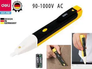 Newegg Delivery-Deli Non-Contact Voltage Tester Detector Pen 90-1000V AC Pocket Clip Includes Batteries Electrician Tools Home Improvement