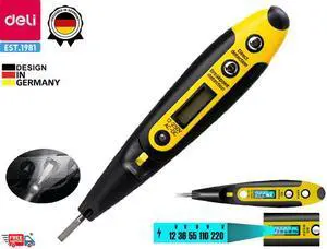 Deli Tester Pen Voltage Non-Contact Detector Pen 12-250v LED Large Blue Screen Display Auxiliary Lighting