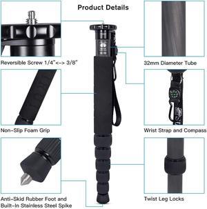 SIRUI Camera Monopod AM-326M 6 Section Carbon Fiber Portable Compact Lightweight Travel Monopod