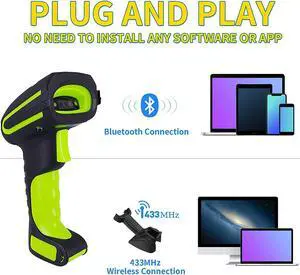 Alacrity Upgraded QR 2D Industrial Barcode Scanner, Wireless Charging Cradle, 1968 ft Long Transmission Distance, Bluetooth & 433Mhz Wireless 2in1 Barcode Reader, Dust Shock Proof Hands Free