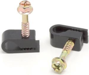 Single Coaxial Cable Clips, Cat6, Electrical Wire Cable Clip, 1/4 in (6 mm) Screw Clip and Fastener, Black (100 Pieces per Bag)