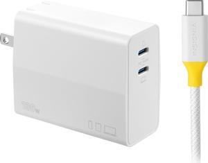 100W DUAL PORT USB-C COMPACT WALL CHARGER KIT FOR MACBOOK PRO & OTHER DEVICES - WHITE