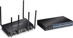 TRENDnet AC3000 Tri-Band Wireless Gigabit Dual-WAN VPN SMB Router, Black, TEW-829DRU & 24-Port Unmanaged Gigabit GREENnet Desktop Switch, Ethernet Network Switch