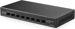 8 Port 10 Gigabit SFP Switch, Support 1G SFP and 10G SFP+ Module, 160Gbps Bandwidth, Metal Fanless Unmanaged Fiber Network Switch