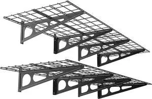 2-Pack 2x6ft Garage Shelving 24-inch-by-72-inch Wall Shelf Garage Storage Rack Floating Shelves, Black