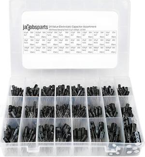 500pc Radial Electrolytic Capacitor Assortment Kit 24 Value 0.1uF-1000uF 10V-50V