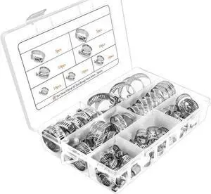 60pcs Adjustable Hose Clamps Worm Gear Stainless Steel Clamp Assortment 7 Sizes