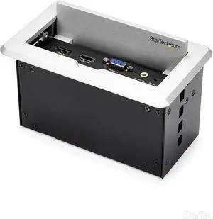 Conference Table Connectivity Pop up Box with AV and Data Ports - HDMI, VGA, DisplayPort to 4K HDMI Output (BOX4HDECP2), Silver