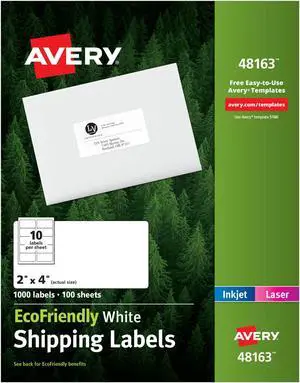 Labels, Shipping, 2"x4", 1000/BX, White