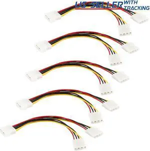 (5-pack) 4-pin Molex Male to 2x Female Power Splitter Cable Extension Adapter 5X
