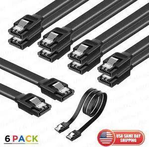 6pack SATA Cable III 6Gbps Straight HDD SDD Data Cable with Locking Latch 15 in black