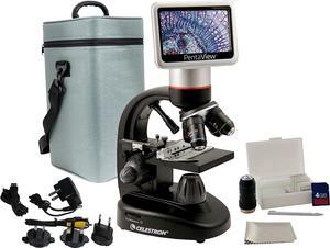 Celestron  PentaView LCD Digital Microscope Biological Microscope with a Built-In 5MP Digital Camera  Adjustable Mechanical Stage Carrying Case and 4GB Micro SD Card
