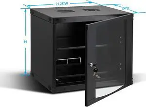 12U Wall Mount Network Server Cabinet Glass Door 600MM Deep