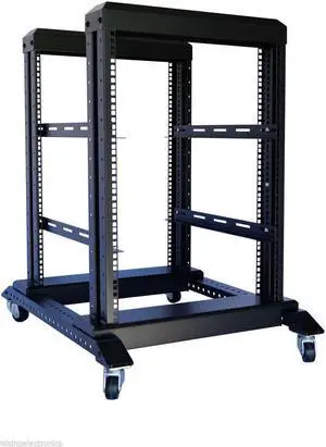 15U 4 Post Open Frame 19" Server Steel Rack 24" Deep With Supporting rails