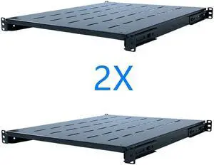 2Pcs Fixed Rack Server Shelf 1U 19'' Shelves Rack Mount Adjustable 21"-28depth