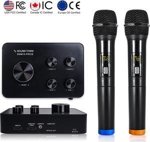 Wireless Microphone Karaoke Mixer System with HDMI ARC Optical AUX Bluetooth Supports Smart TV Media Box Bar SWM15PRO