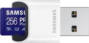 Samsung Pro Plus + Reader 256gb Microsdxc Memory Card, Up-to 180mb/s, Uhs-l, U3, C10,u3,v30,a2