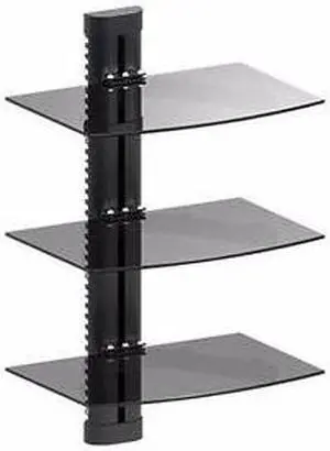 3 TIER GLASS SHELF WALL MOUNT UNDER TV CABLE BOX COMPONENT DVR DVD BRACKET