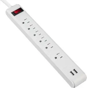 6 Outlet Power Strip Surge Protector with 2 USB 3ft 300J 15A 125V