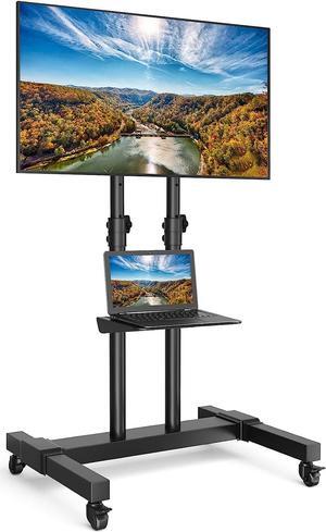 Rfiver Mobile TV Stand Rolling Cart with Tilt Mount/Locking Wheels for 40-83 Inch Flat Screen/Curved TVs up to 110lbs, Portable Floor Stand with Laptop Shelf, Height Adjustable, Extra Tall