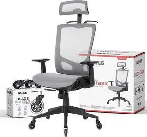 Nouhaus ErgoTASK  Ergonomic Task Chair, Computer Chair and Office Chair with Headrest. Rolling Swivel Chair with Rollerblade Wheels (Grey)