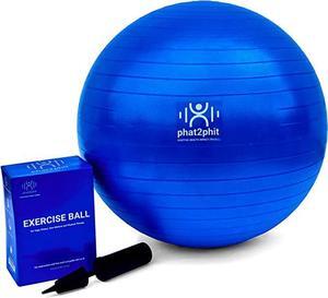 Phat2Phit Pilates Ball Exercise Ball Yoga Ball, Multiple Sizes, Large Gym Grade Birthing Ball for Pregnancy, Fitness, Balance, Workout at Home, Office and Physical Therapy w/ Pump (26 inch, Blue)