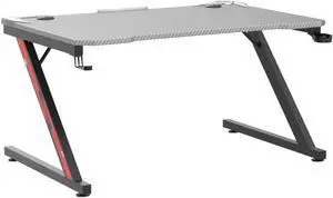Gaming Desk Computer Desk Gaming Table Z Shaped Pc Gaming Workstation Home Office Desk with Carbon Fiber Surface Cup Holder and Headphone Hook (Grey, 44 Inch)